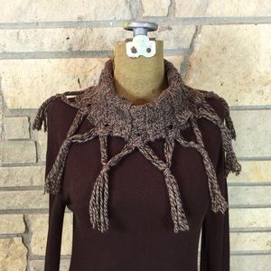Buffalo David Bitton Chocolate Long Sleeve Sweater with Crocheted Collar & Cuffs